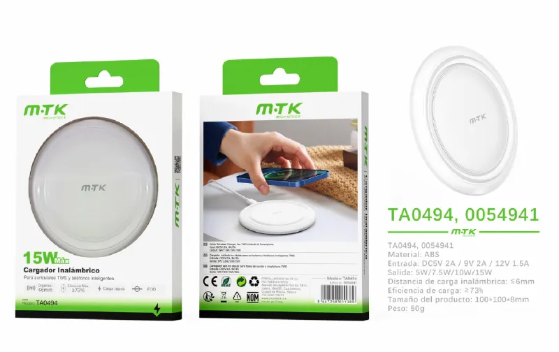 BLANCO | CARGADOR INALÁMBRICO TA0494 15W MÁXIMO - BLANCO