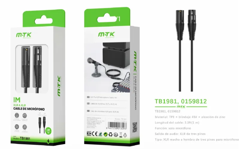 NEGRO | CABLE DE AUDIO TB1981 XLR A XLR (CONECTOR MICRÓFONO) 1M - NEGRO (TB1805-MX)