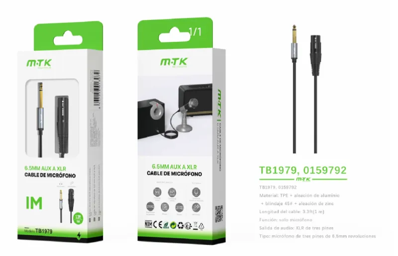 NEGRO | CABLE DE AUDIO TB1979 AUX 6.5MM A XLR (CONECTOR MICRÓFONO) 1M - NEGRO (TB1803-MX)