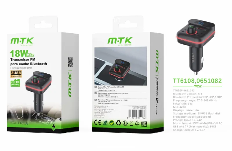TRANSMISOR FM PARA COCHE BTS TT6108